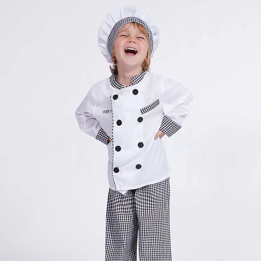 Kinder Chef Kostuum Set – Uniform met Broek, Bovenstuk en Muts