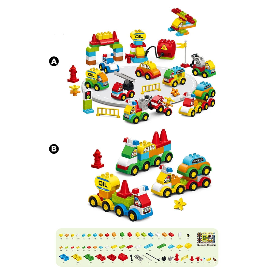 140 stuks Grote Bouwstenen Voertuigen - Duplo-compatibel