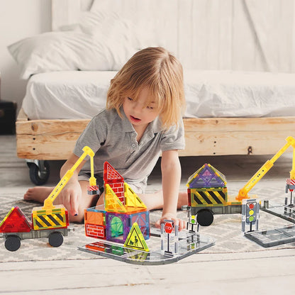 Magnetische Tegels Bouwset met Wegdelen en Auto's (5.5cm)