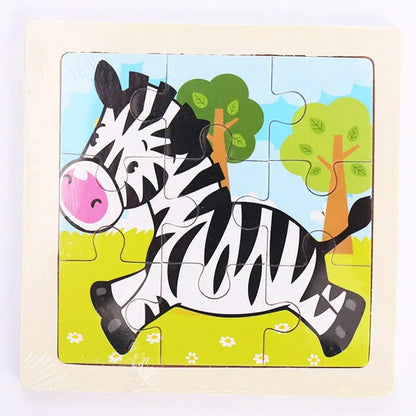 Houten 3D Puzzel met 9 Stukjes – Dieren & Vervoer