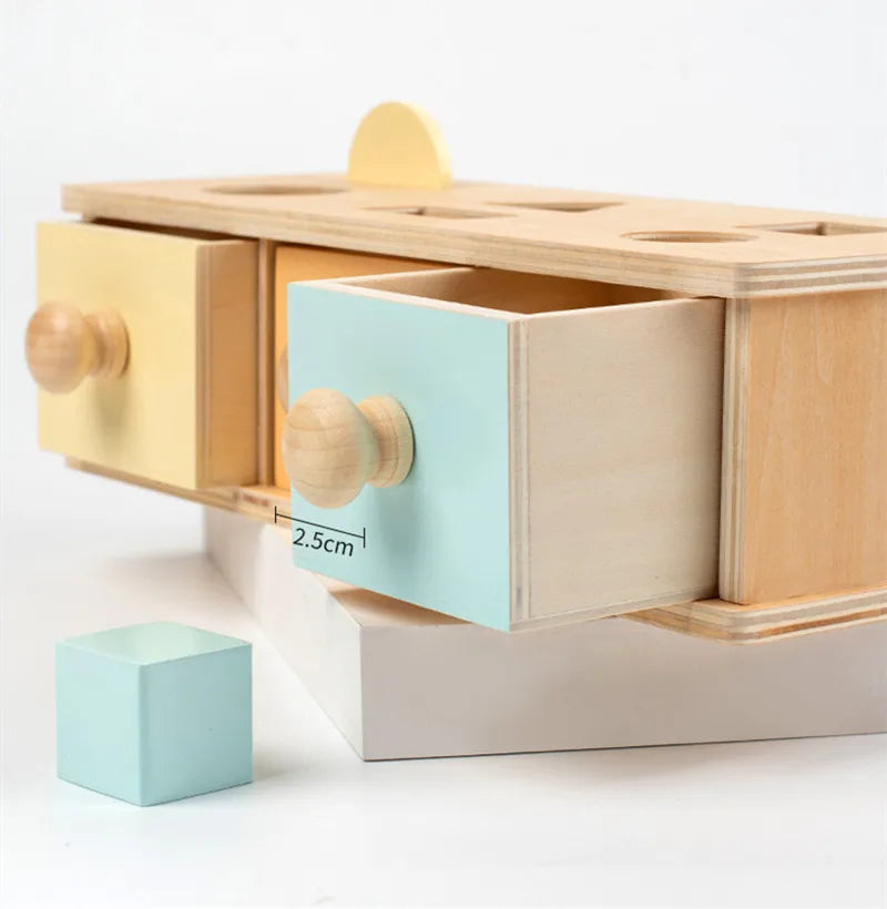 Montessori 4-in-1 Speelset: Objectpermanentie, Muntdrop, Worteloogst & Vormensorteerder