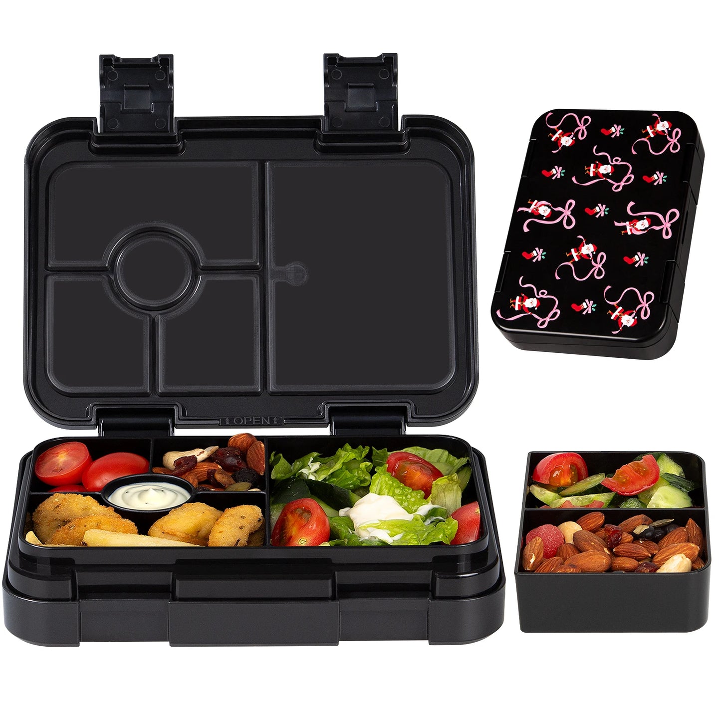 Lekdichte Lunchbox met Vakken - Magnetronbestendig met Kerstprint