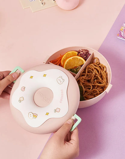 Donut Lunchbox Kind met 3 Vakken en Bestek