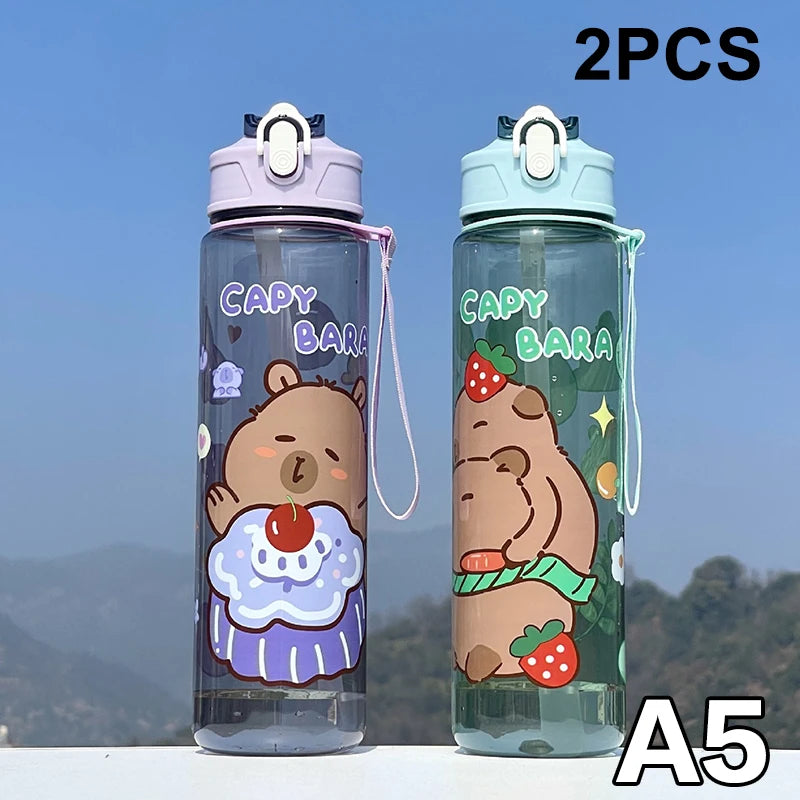 Draagbare Capybara Drinkfles met Rietje 800ml - Lekvrij voor Kinderen