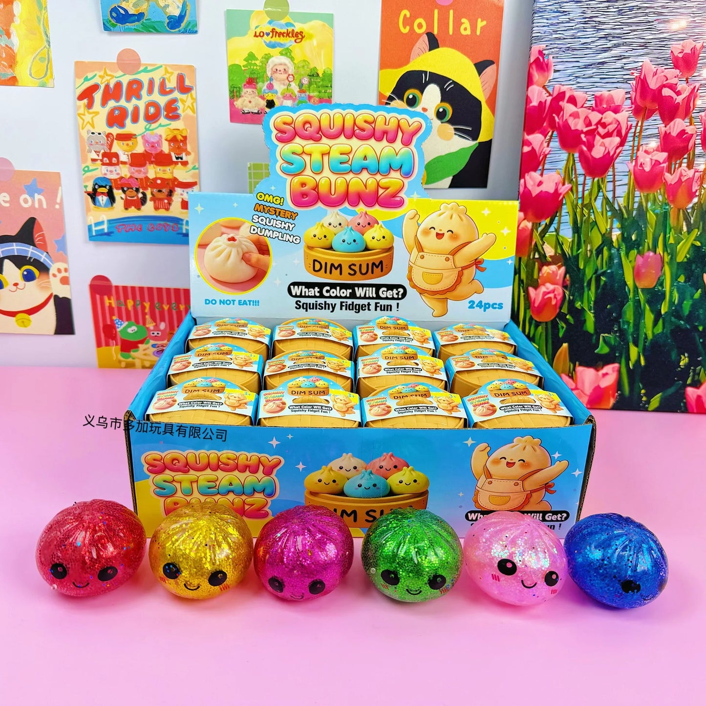 Glitter Dumpling Squishy Knijpspeeltje met Stoommandje