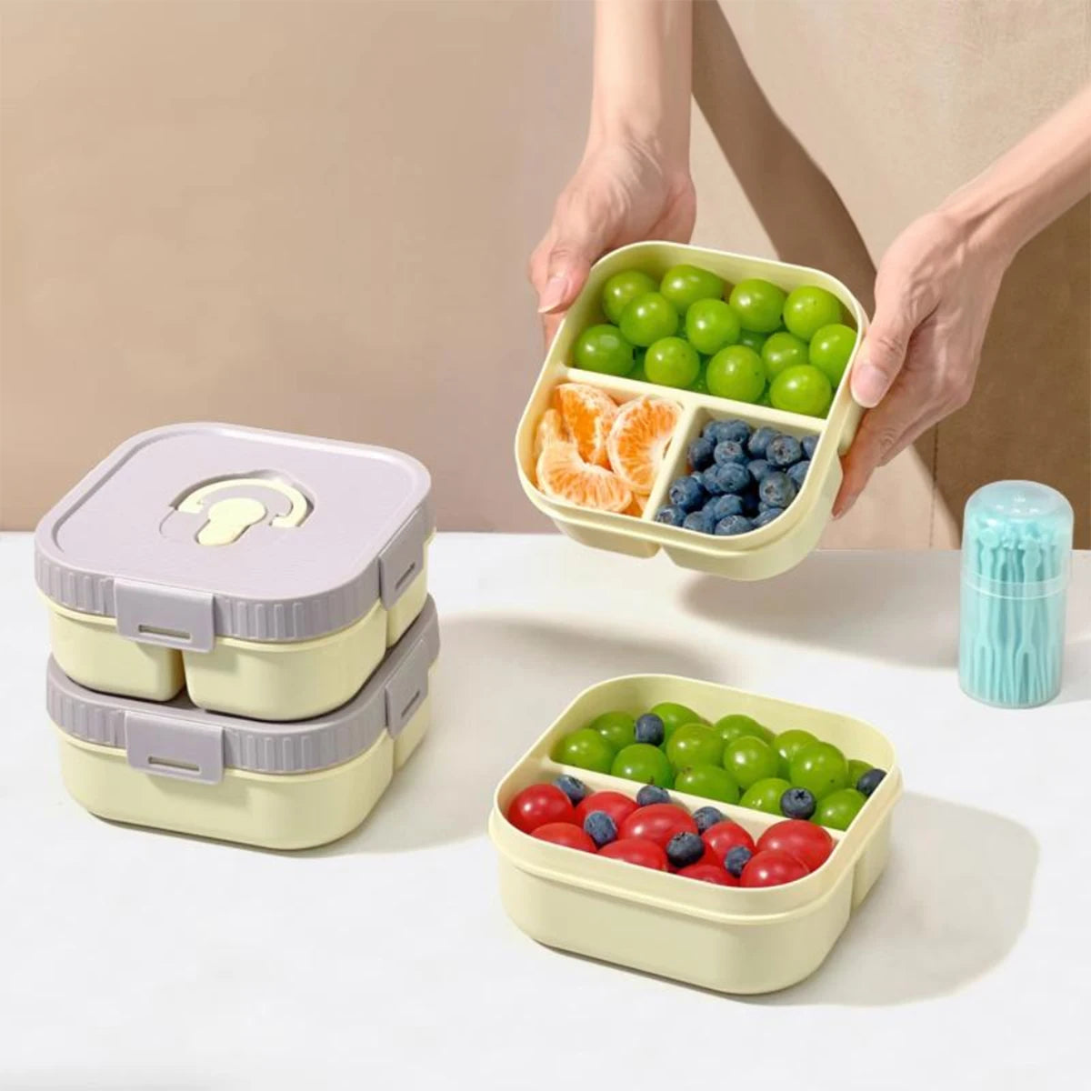 Draagbare Plastic Lunchbox met Vakken - Lekvrij & Magnetronbestendig voor Kinderen