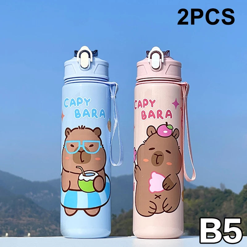 Draagbare Capybara Drinkfles met Rietje 800ml - Lekvrij voor Kinderen
