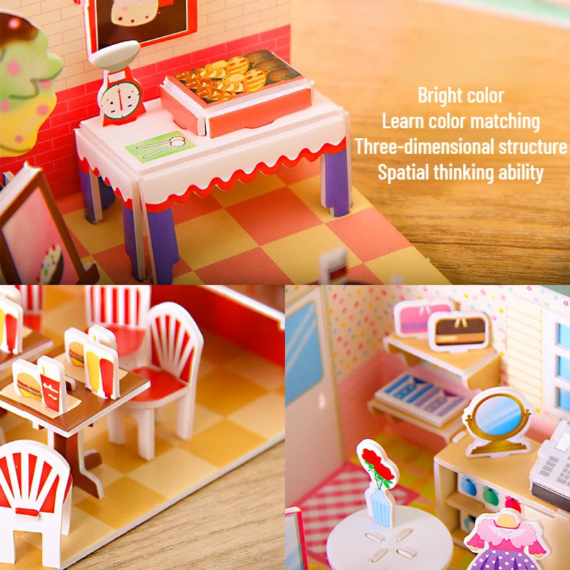 3D Papieren Puzzel – Educatief Bouwpakket Koffiehuis voor Kinderen
