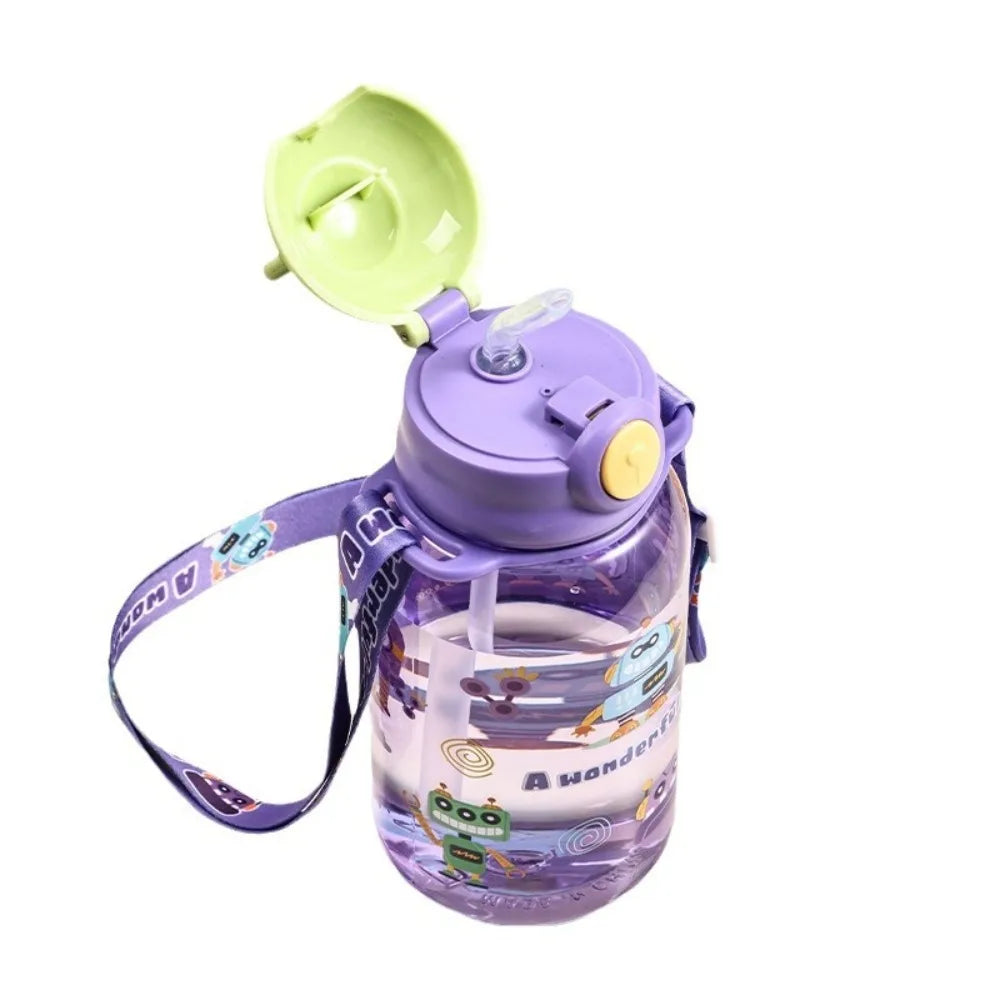 Lekvrije Waterfles 650ml voor Kinderen met Rietje en Leuke Print
