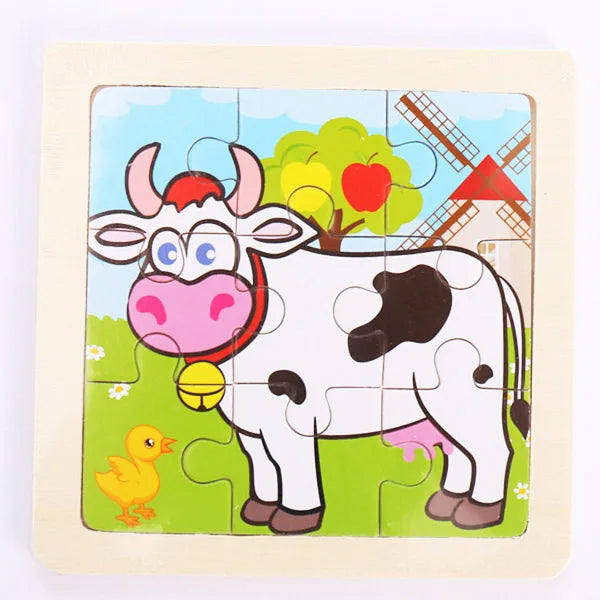 Houten 3D Puzzel met 9 Stukjes – Dieren & Vervoer