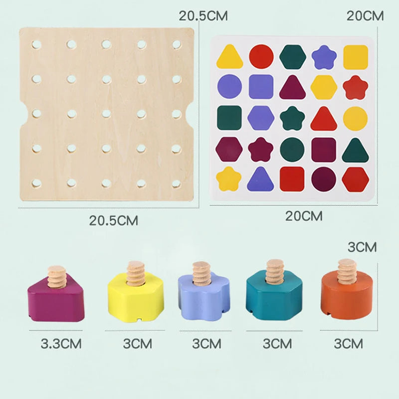 Houten Speelset met Schroeven en Moeren | Vormen en Kleuren