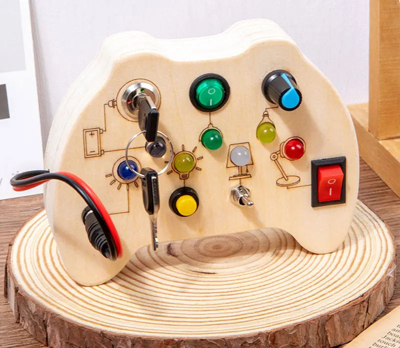 Houten Speelbord met LED Lichtschakelaars voor Kinderen 3-6 Jaar