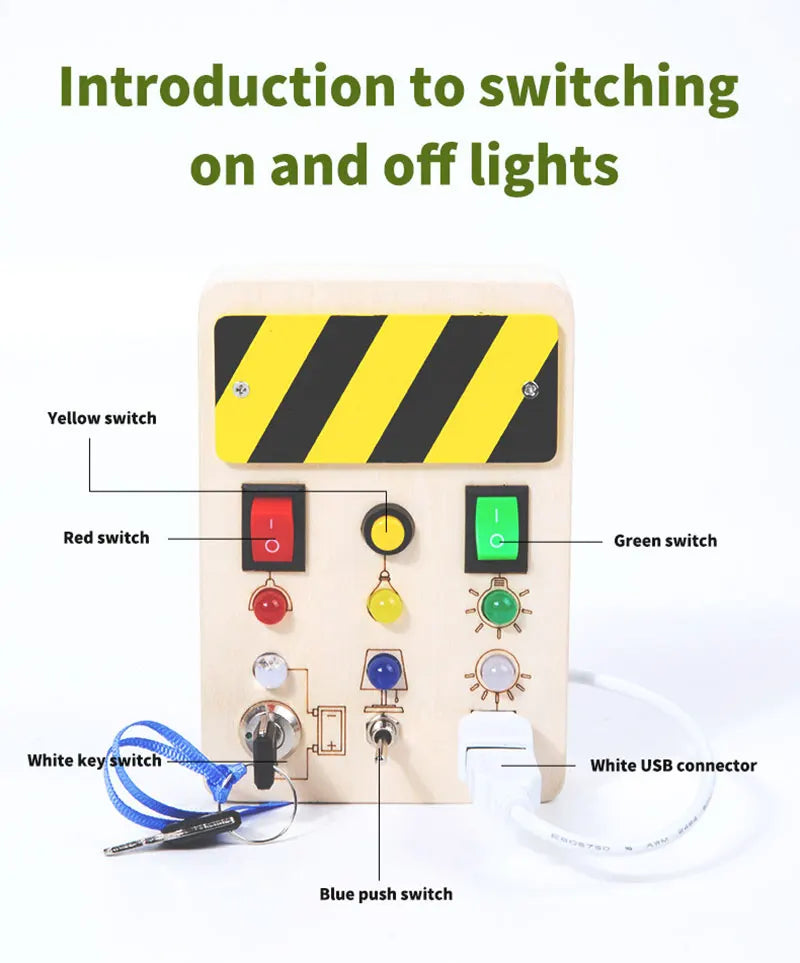 Houten Speelbord met LED Lichtschakelaars voor Kinderen 3-6 Jaar