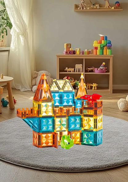 Lichtgevende magnetische bouwblokken met baan voor kinderen