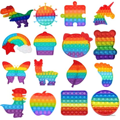 Regenboog Dinosaurus Pop-It Fidget Speeltje voor Stressvermindering
