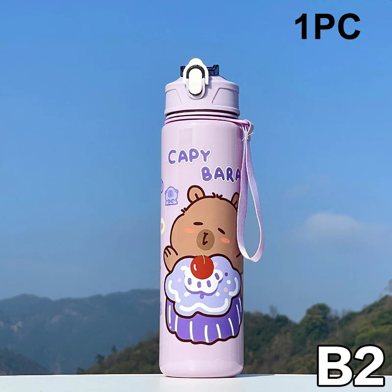Draagbare Capybara Drinkfles met Rietje 800ml - Lekvrij voor Kinderen