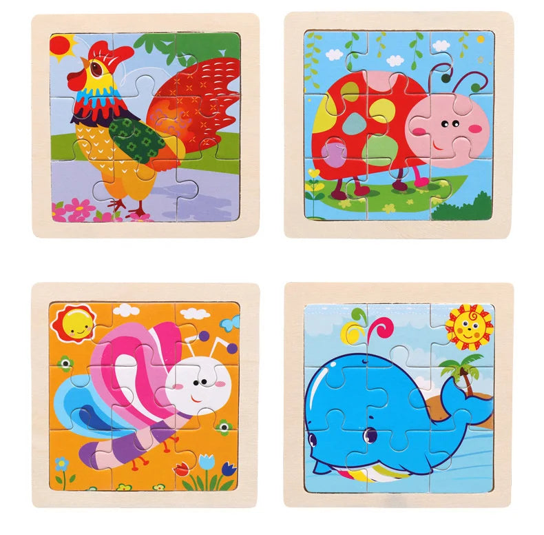 Houten 3D Puzzel met 9 Stukjes – Dieren & Vervoer