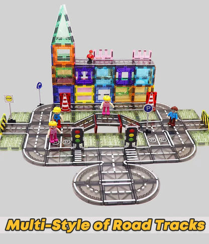 Magnetische Tegels Bouwset met Wegdelen en Auto's (5.5cm)