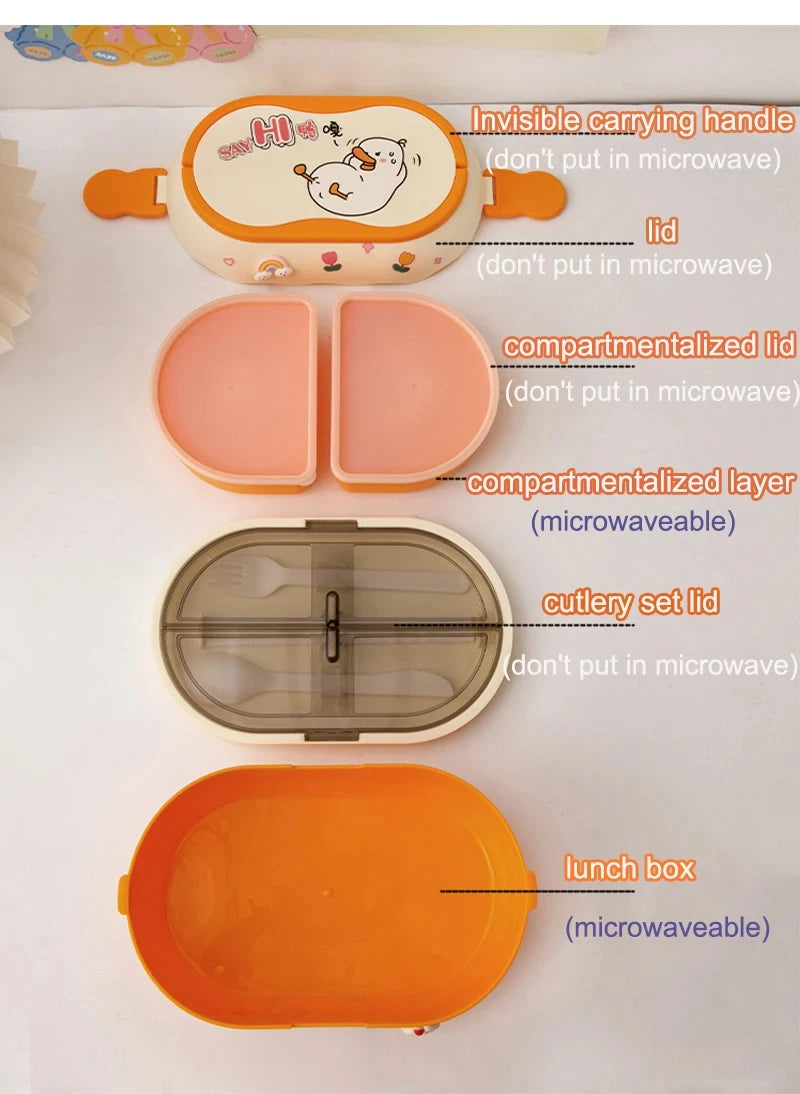 Kinder Bento Lunchbox met Vakjes, Handvat en Magnetronfunctie
