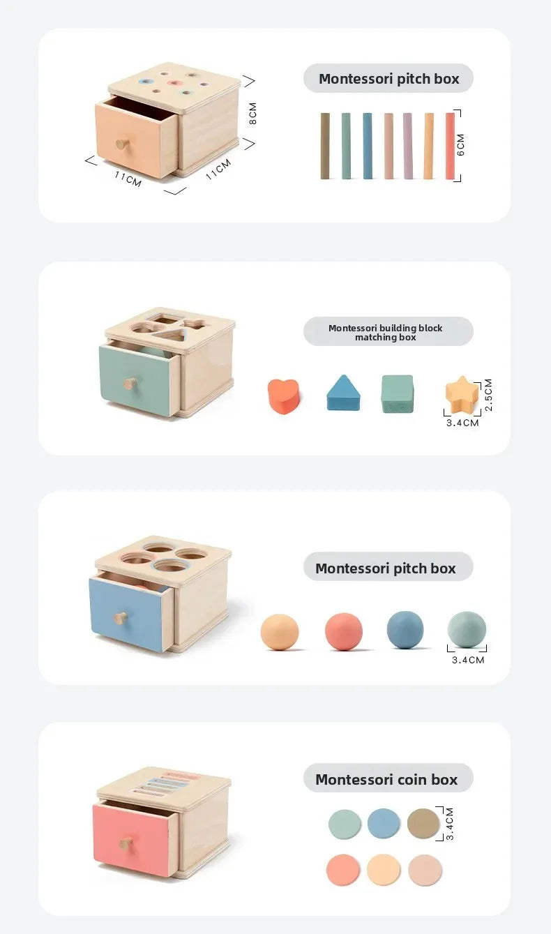 Houten Montessori Sorteerbox voor Kleuren en Vormen met Lade