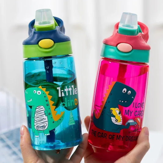 Kinder Drinkfles met Tuitbeker en Rietje – Lekvrij Dino – 480 ml