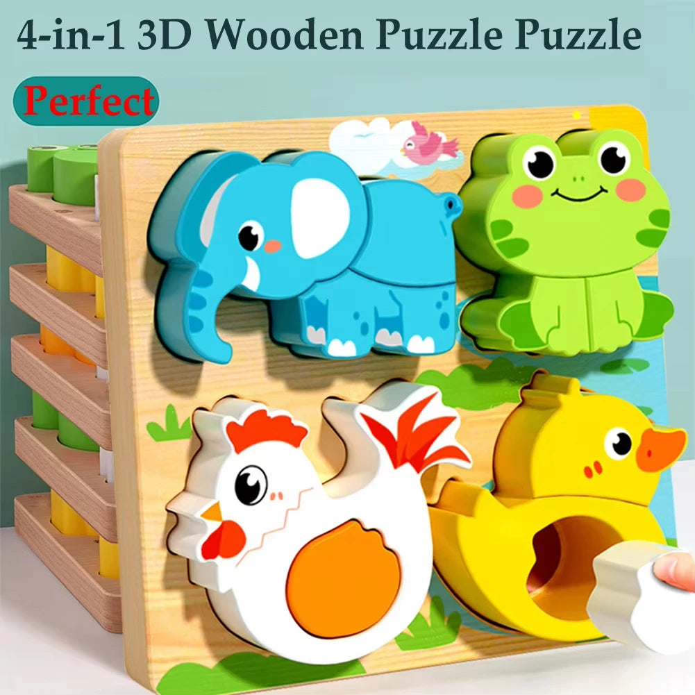 Houten 3D Puzzel voor Peuters 1-3 Jaar