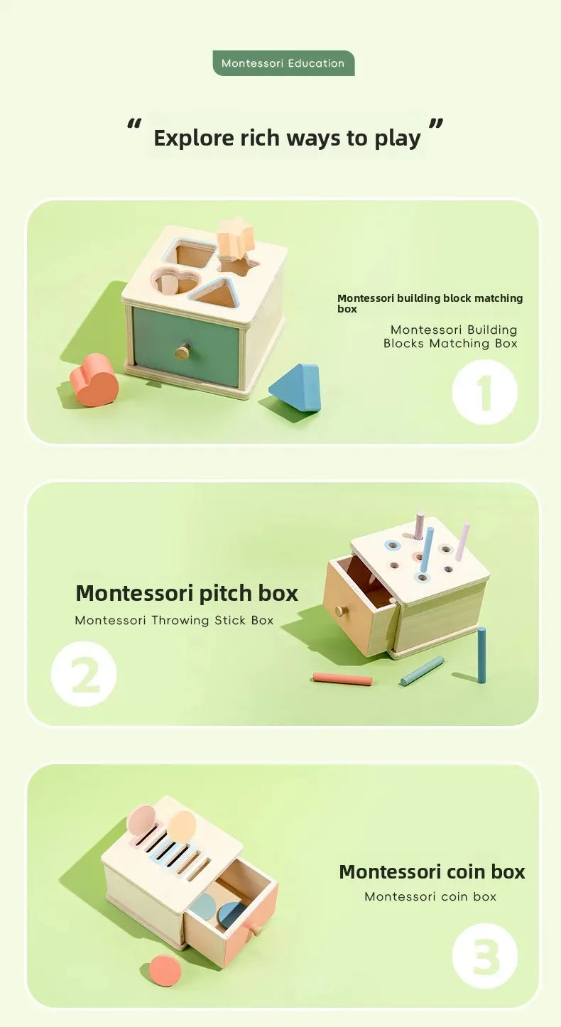 Houten Montessori Sorteerbox voor Kleuren en Vormen met Lade