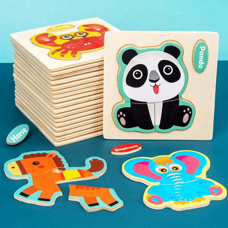 Houten 3D Puzzel Cartoon Dieren voor Kinderen | Educatief Speelgoed