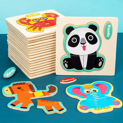 Houten 3D Puzzel Cartoon Dieren voor Kinderen | Educatief Speelgoed