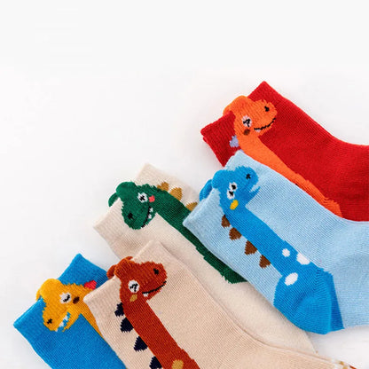 5 Paar Kindersokken met Dinosauruspatroon voor Jongens en Meisjes
