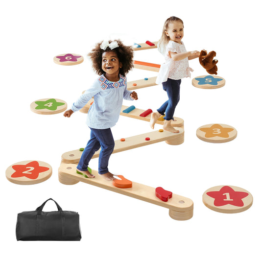 Houten Balansbalkjes en Stapstenen voor Kinderen 2-6 jaar (6 stuks)