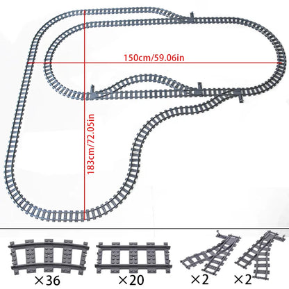 Compatibel LEGO Treinrails Bouwblokken Set met Kruising en Flexibele Sporen