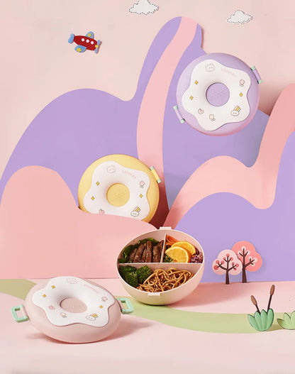 Donut Lunchbox Kind met 3 Vakken en Bestek