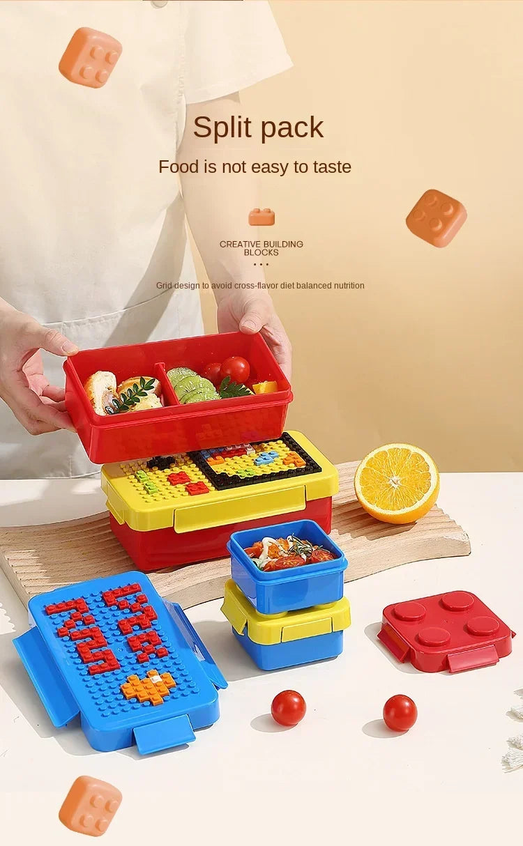 Kleurrijke Lunchbox met Bouwstenen voor Kinderen - Lekdicht en Magnetronbestendig