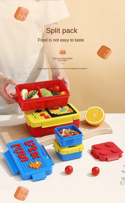 Kleurrijke Lunchbox met Bouwstenen voor Kinderen - Lekdicht en Magnetronbestendig