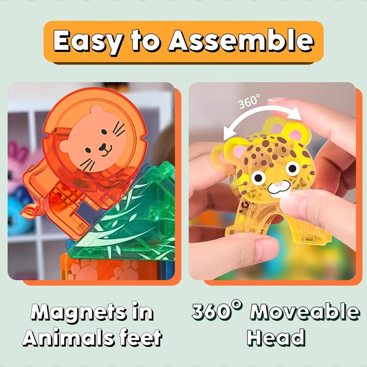 Magnetische Bouwblokken set: Dieren (dino, boerderij, pinguïn, ijsbeer)