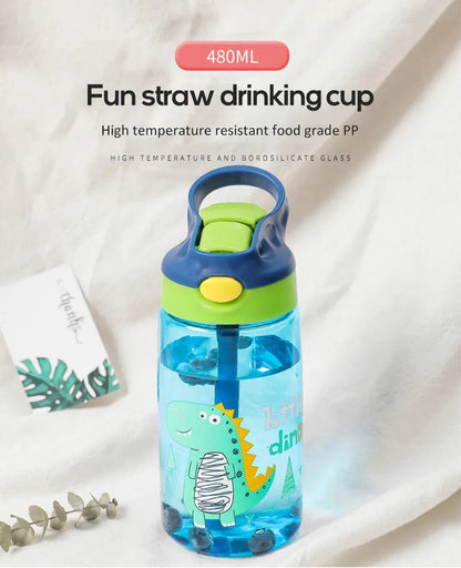 Kinder Drinkfles met Tuitbeker en Rietje – Lekvrij Dino – 480 ml