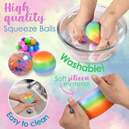 6 Mini Squishy Stressballen – Regenboog Kleuren voor Ontspanning