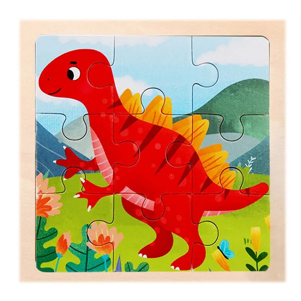 Houten 3D Puzzel met 9 Stukjes – Dieren & Vervoer
