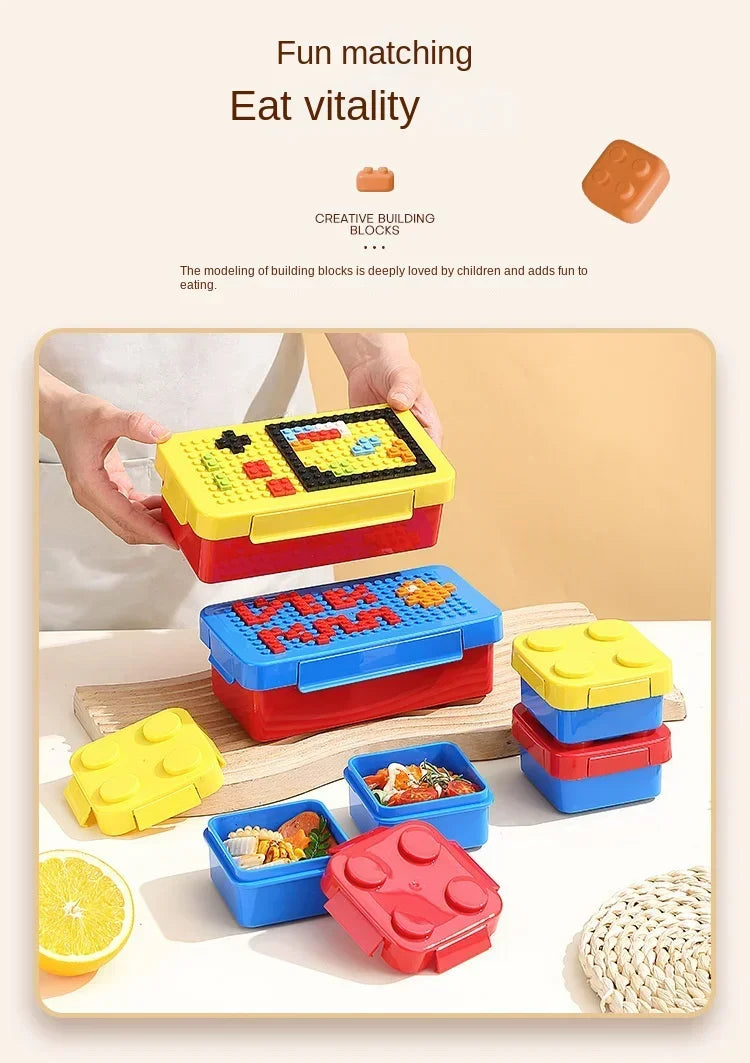 Kleurrijke Lunchbox met Bouwstenen voor Kinderen - Lekdicht en Magnetronbestendig
