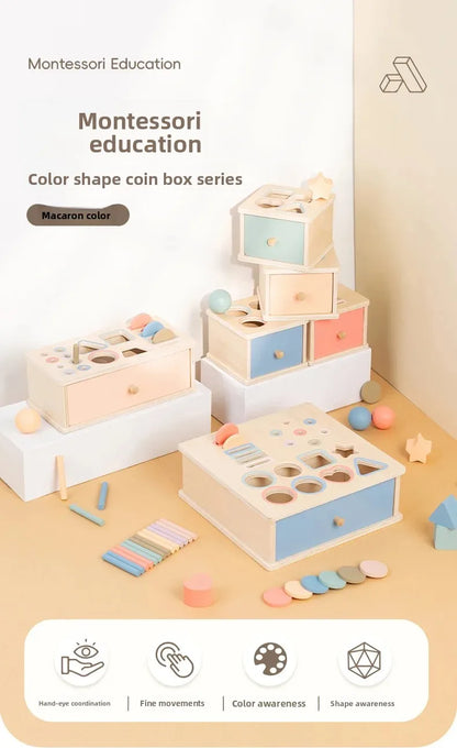Houten Montessori Sorteerbox voor Kleuren en Vormen met Lade