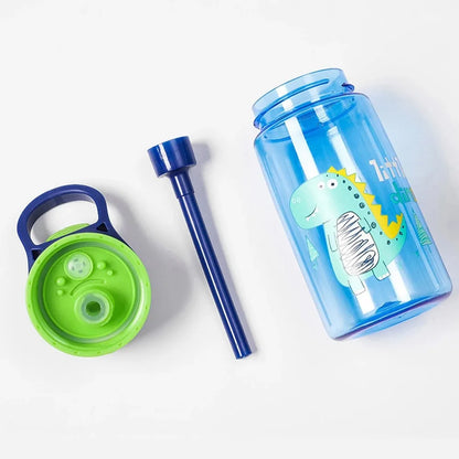 Kinder Drinkfles met Tuitbeker en Rietje – Lekvrij Dino – 480 ml