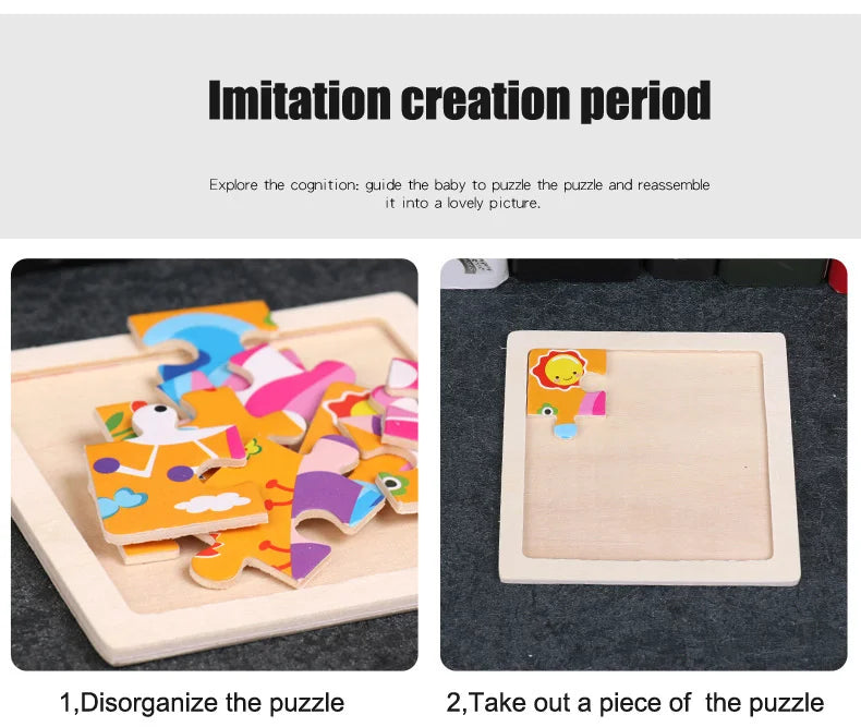 Houten 3D Puzzel met 9 Stukjes – Dieren & Vervoer