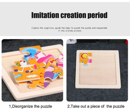 Houten 3D Puzzel met 9 Stukjes – Dieren & Vervoer