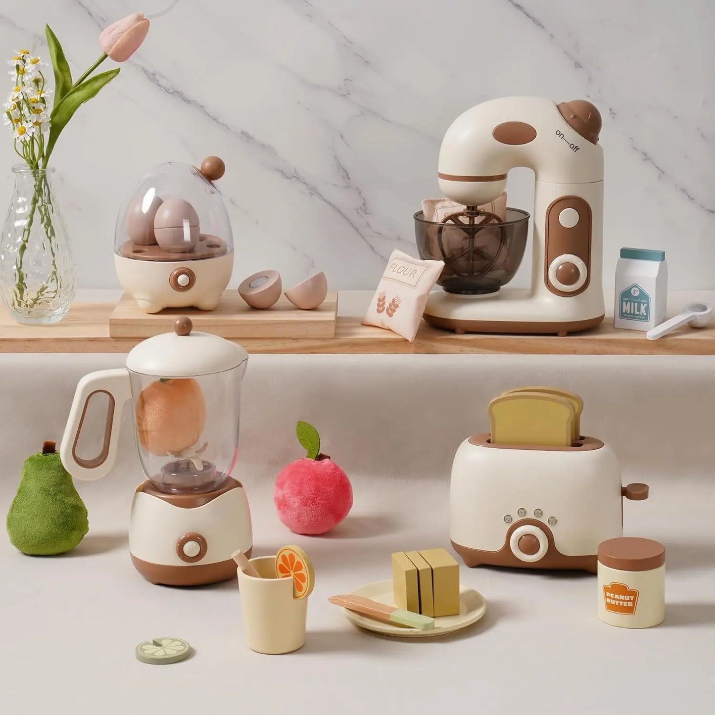 Plastic speelgoed keukenapparaten set met broodrooster, mixer en blender