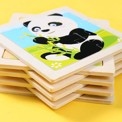 Houten 3D Puzzel met 9 Stukjes – Dieren & Vervoer
