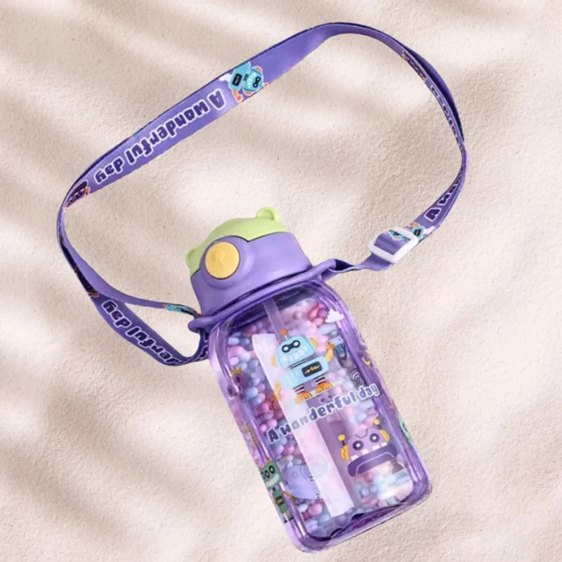 Lekvrije Waterfles 650ml voor Kinderen met Rietje en Leuke Print