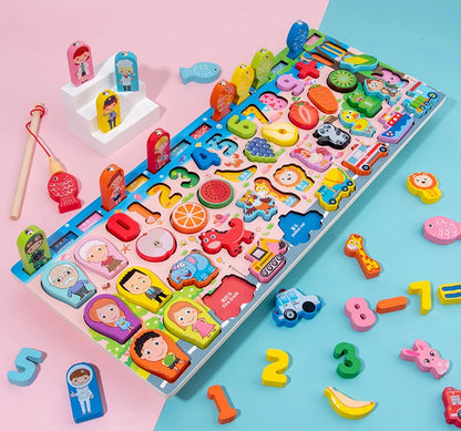 Houten Montessori Bord | Cijfers, Vormen, Tellen & Magnetisch Vissen