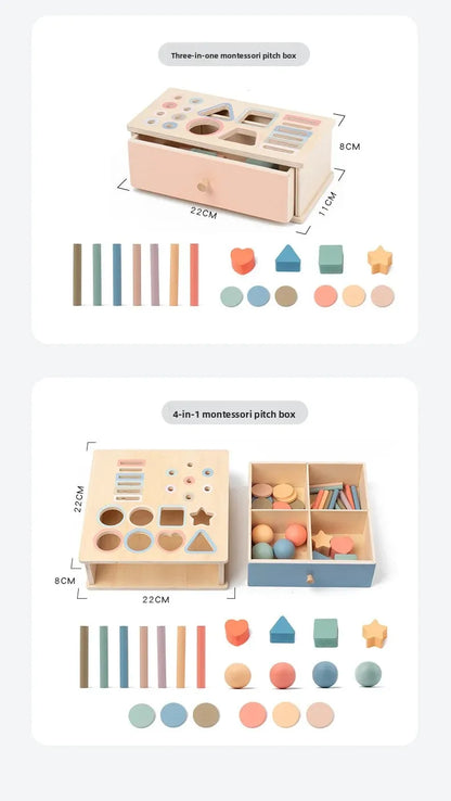 Houten Montessori Sorteerbox voor Kleuren en Vormen met Lade