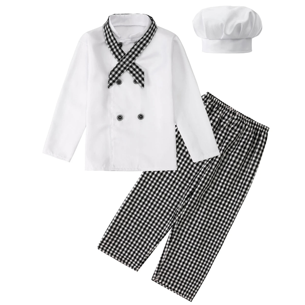 Kinder Chef Kostuum Set - Uniform met Broek, Bovenstuk en Muts